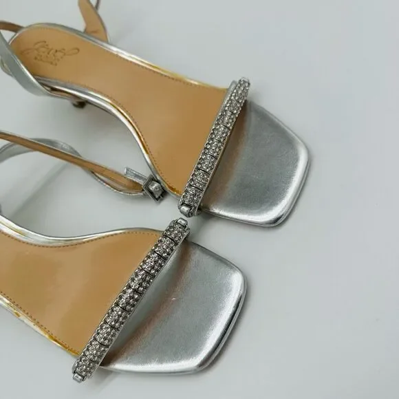 Jewel Badgley Mischka Silver Heels with Rhinestone Embellishments - Picture 4 of 5